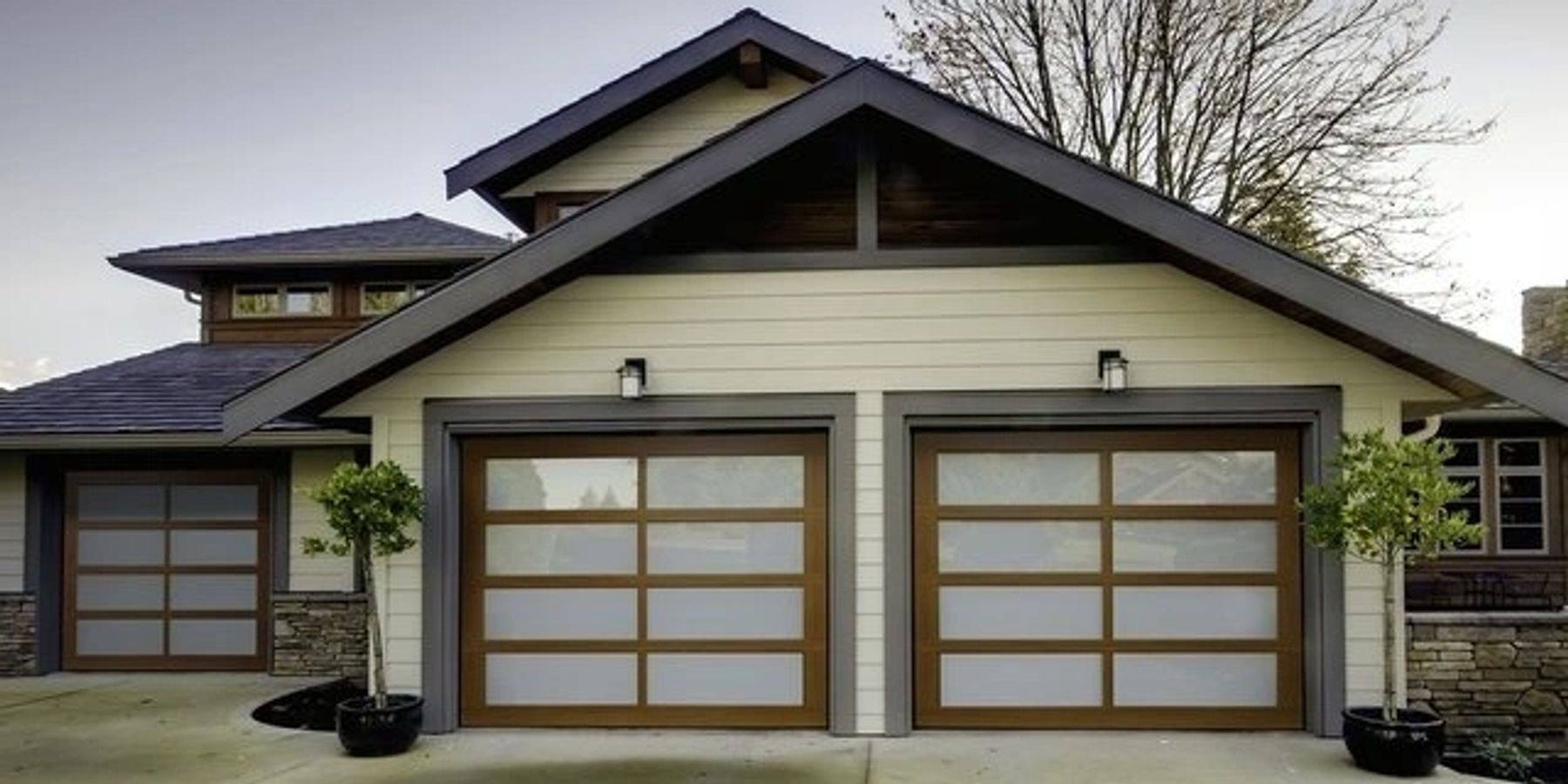 Residential full view glass overhead garage door, glass garage door, smoke glass overhead door.